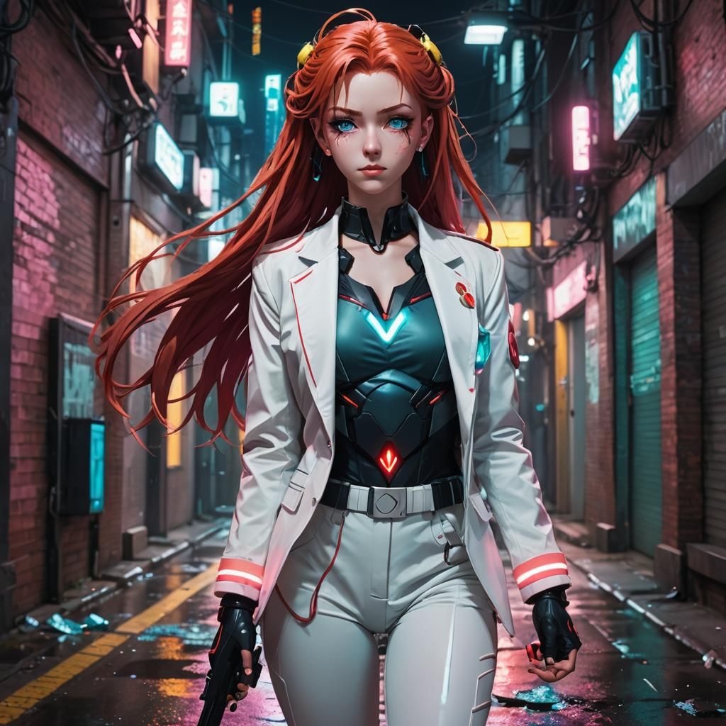 Female Hacker in Cyberpunk Anime Style