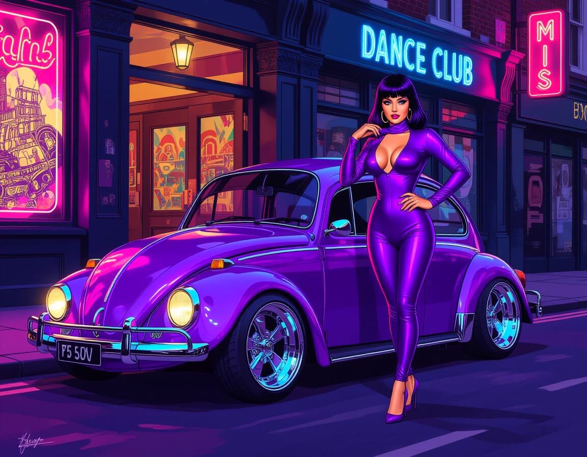 1971 VW Beetle Rallye in Soho with Glamorous Woman