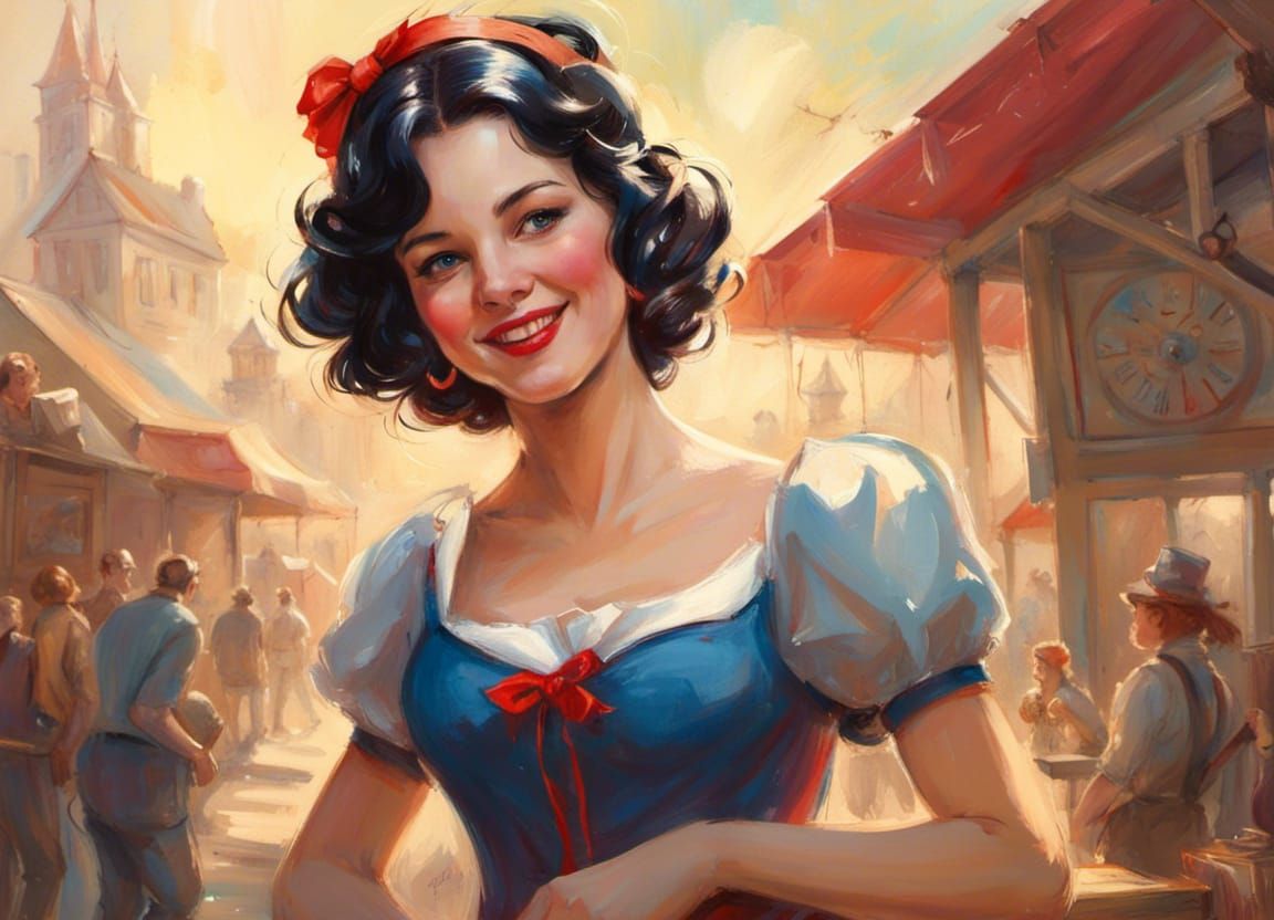 Smiling Snow White Portrait in Pin-Up Style