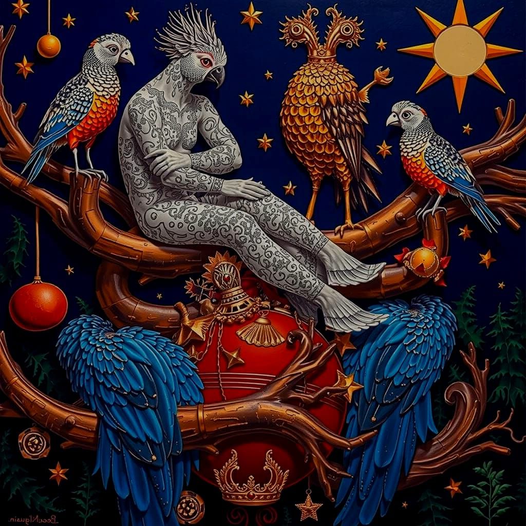 Cockatoo-Woman in Colorful Hyperrealism