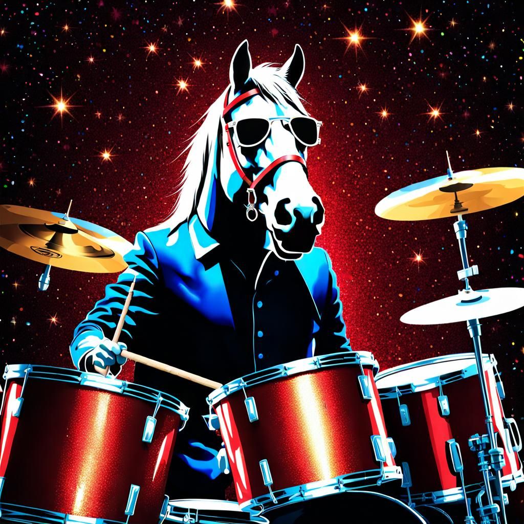 Horse Drummer with Sunglasses on Glittery Stage