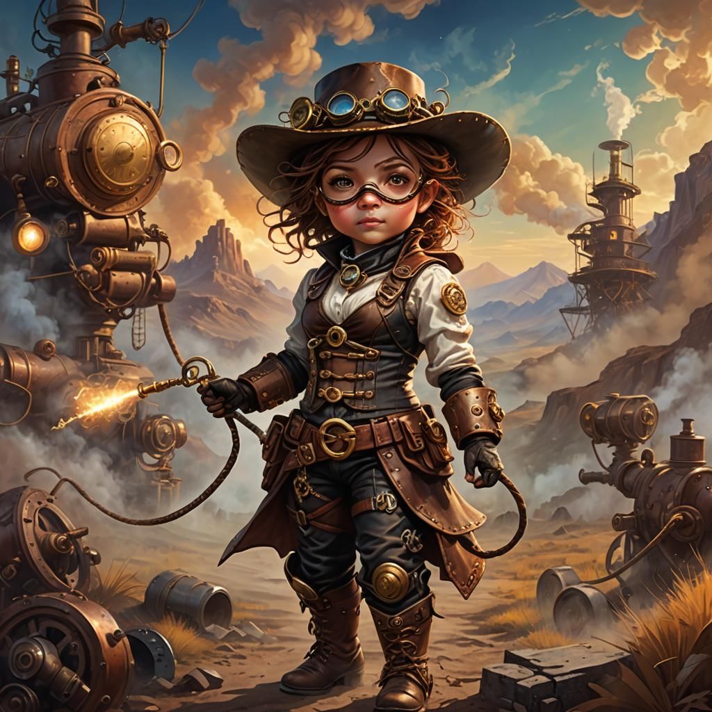 Steampunk Baby Cowgirl with Steam-Powered Lasso