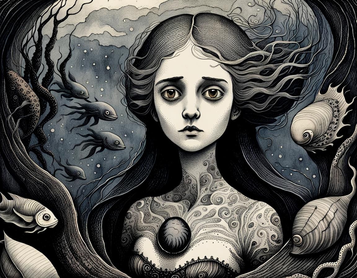 Venus Emerges: An Edward Gorey-Inspired Illustration