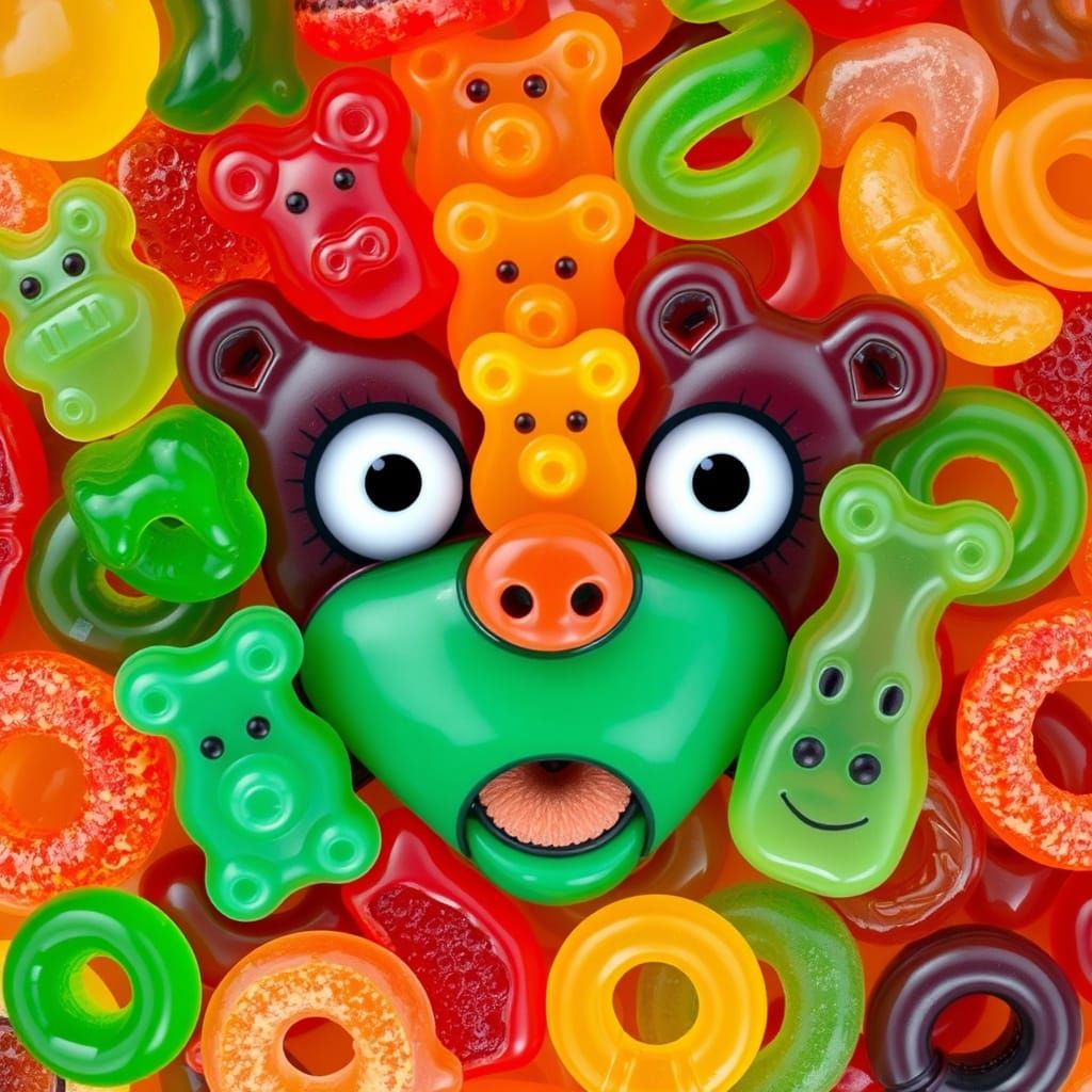 Vibrant Gummy Candy Wonderland in Whimsical Style