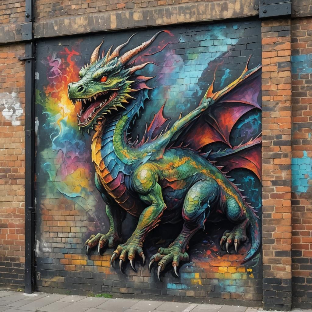 Chalk Dragon Art in Neo-Impressionist Style
