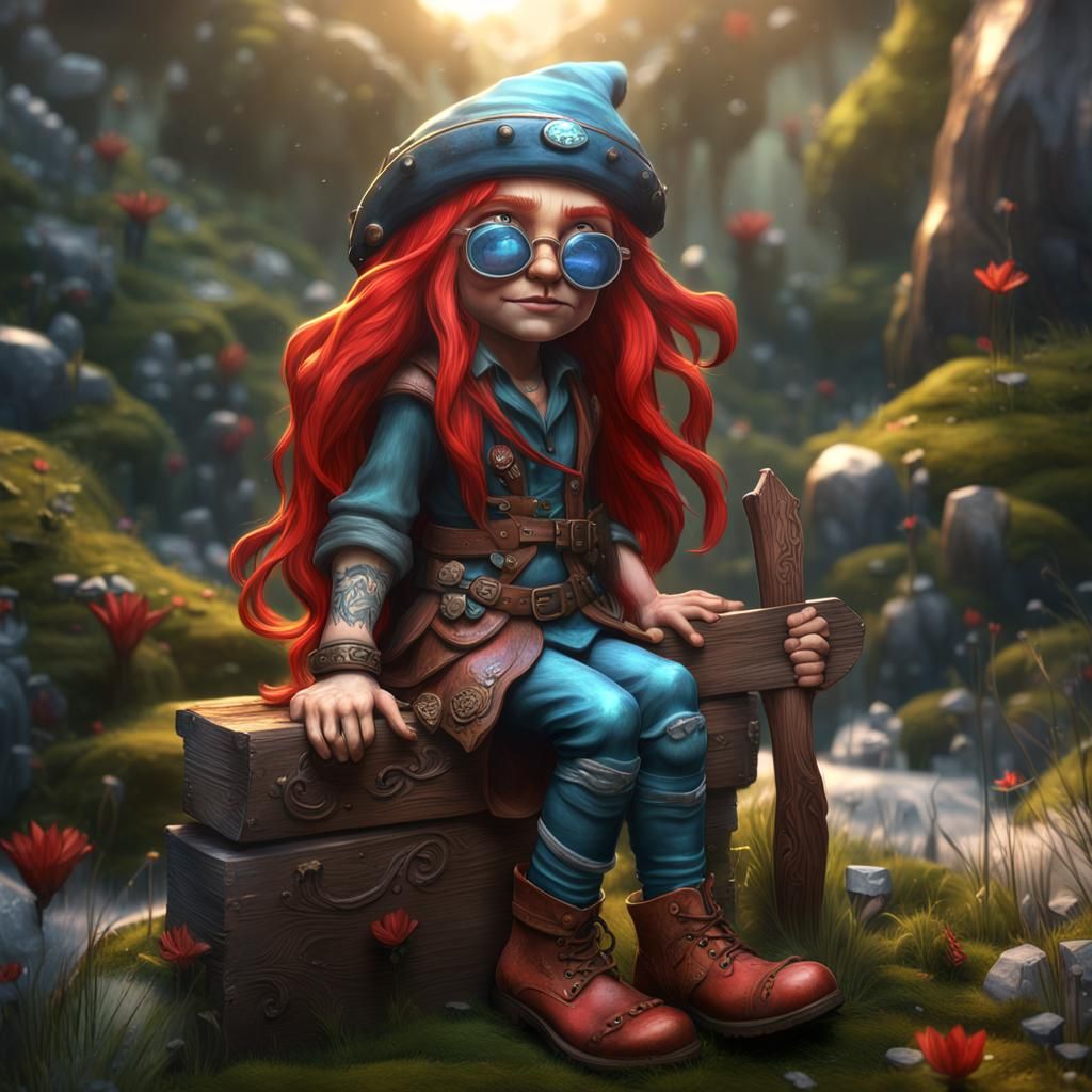 Hippy Gnome Holding Sign, Detailed Fantasy Art