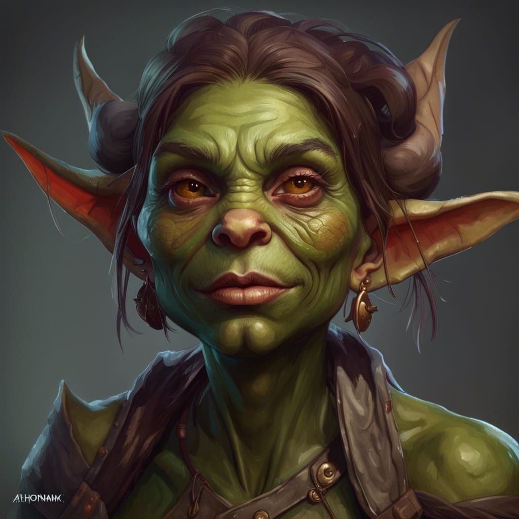 Detailed Goblin Portrait in Art Nouveau Style