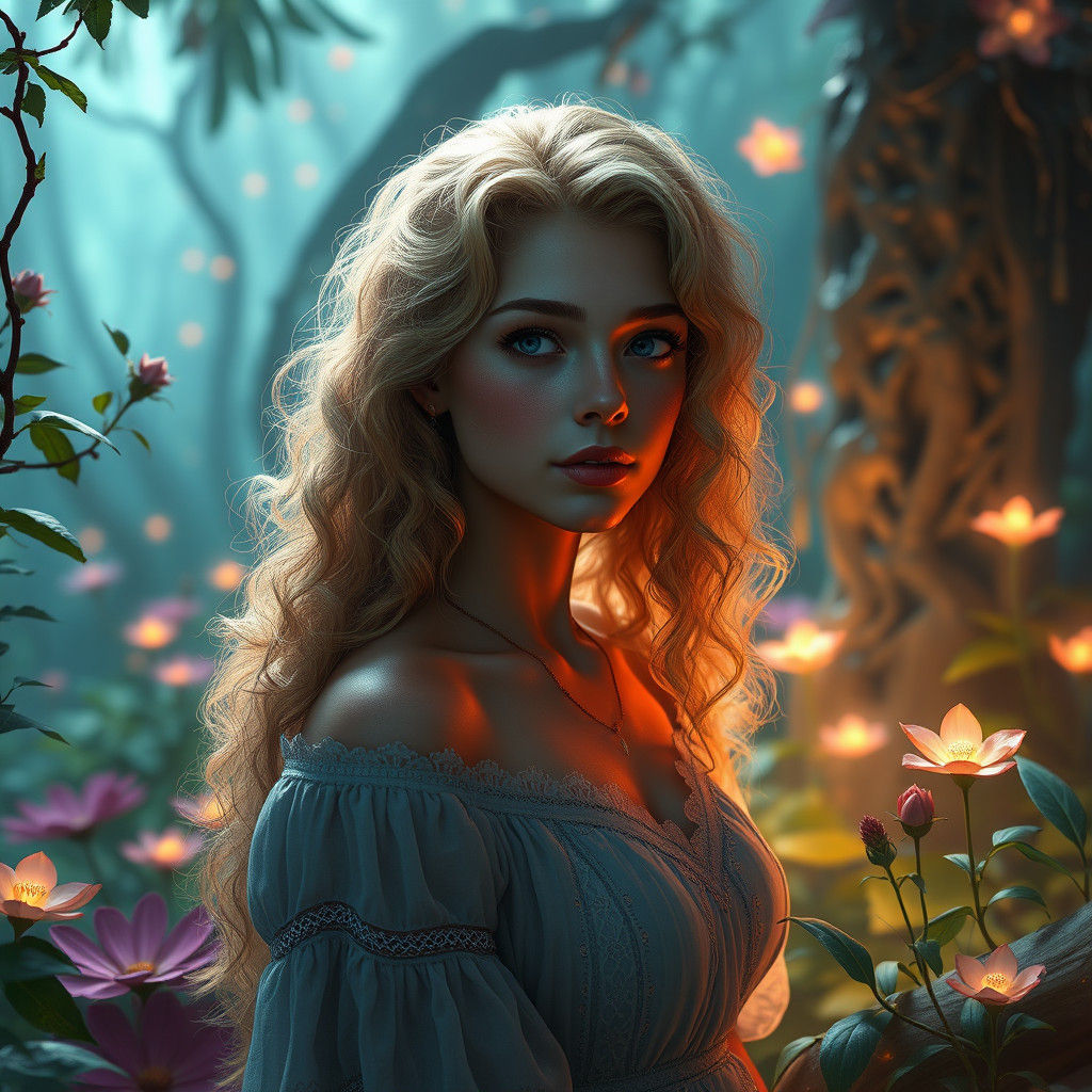 Fantasy Woman in Lush Dreamlike Environment