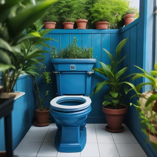 Exotic Blue Muslim Toilet Oasis with Lush Plants