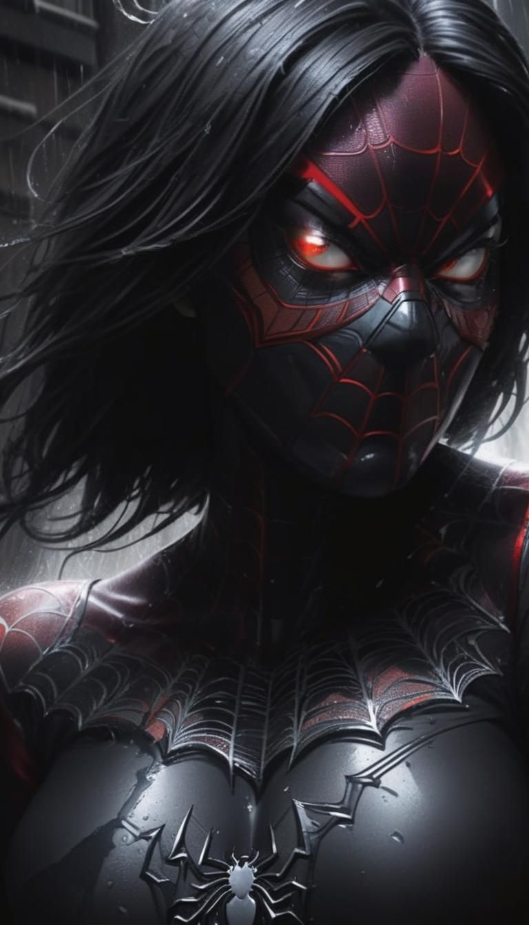 Spiderwoman in Rainy Alley: Modern Comic Art