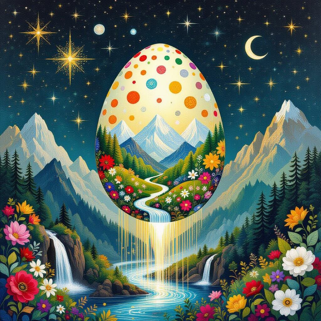 Cosmic Egg Birthing Landscapes, Inspired by Klimt