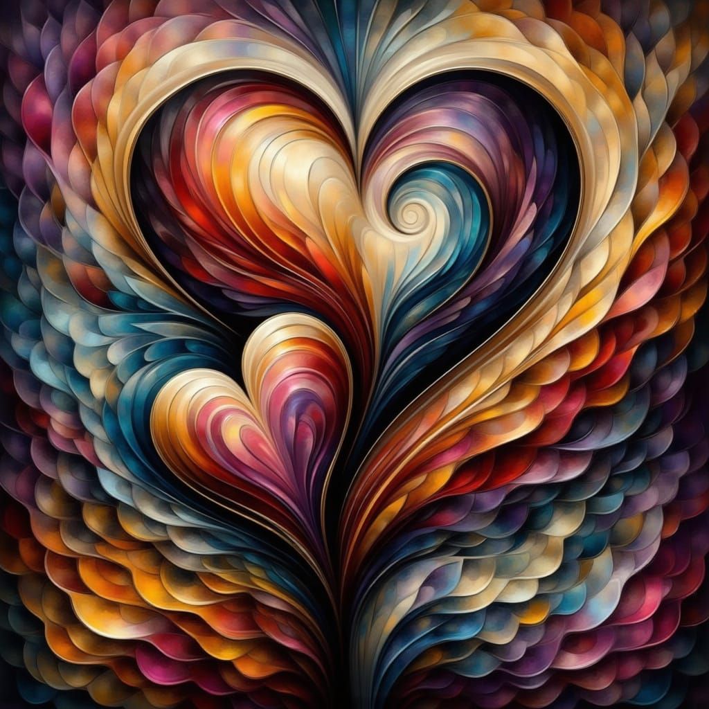Impasto Hearts Painting with Swirling Abstract Background