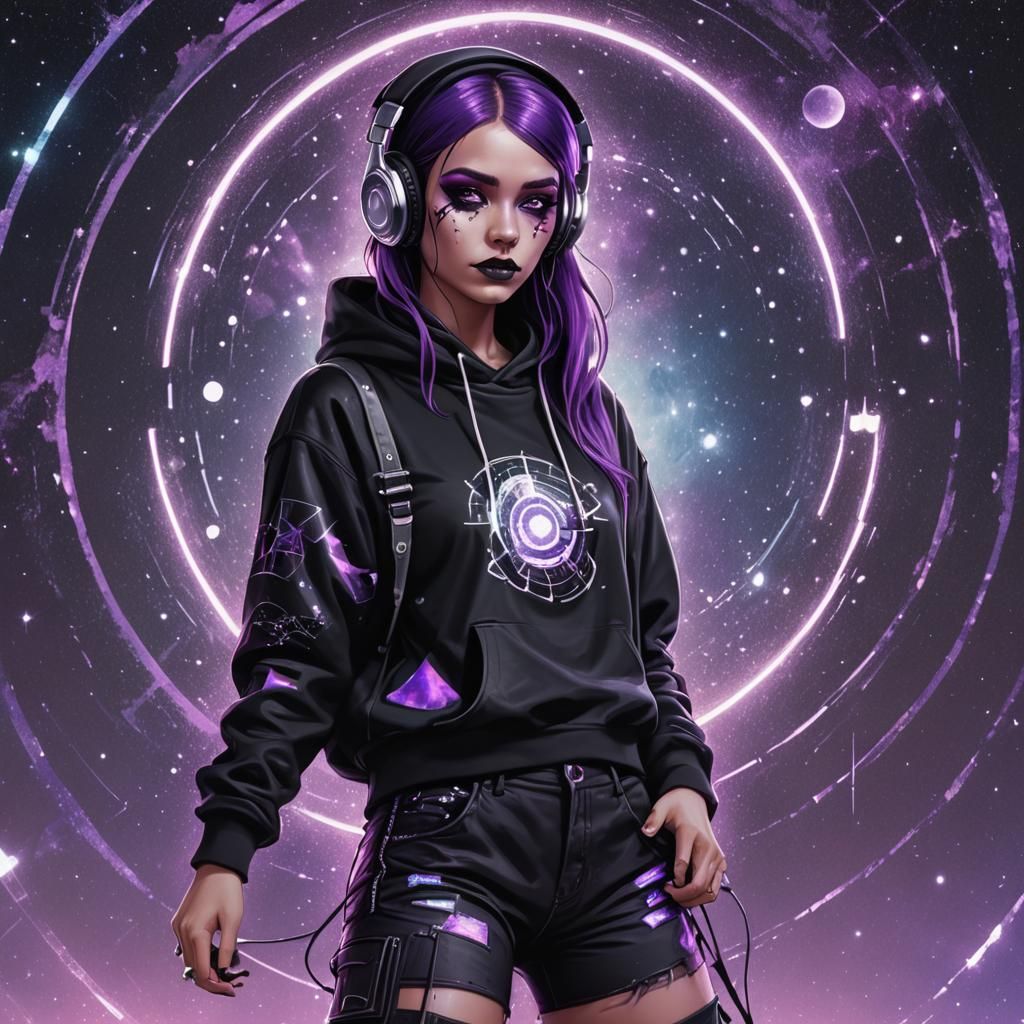 Rebel Girl with Emo Makeup in Astral Illustration