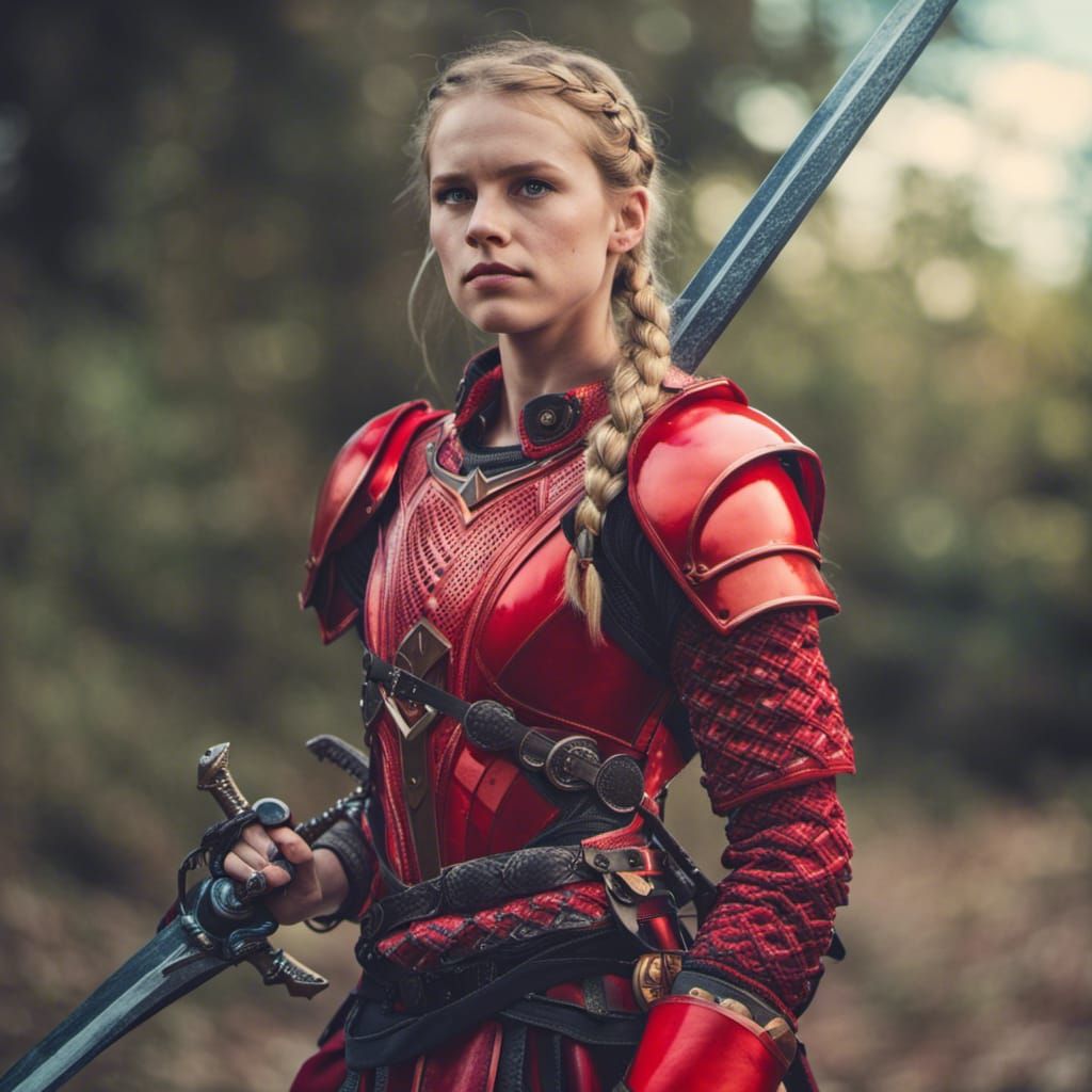 Girl in Neon Armor with Falcata Sword