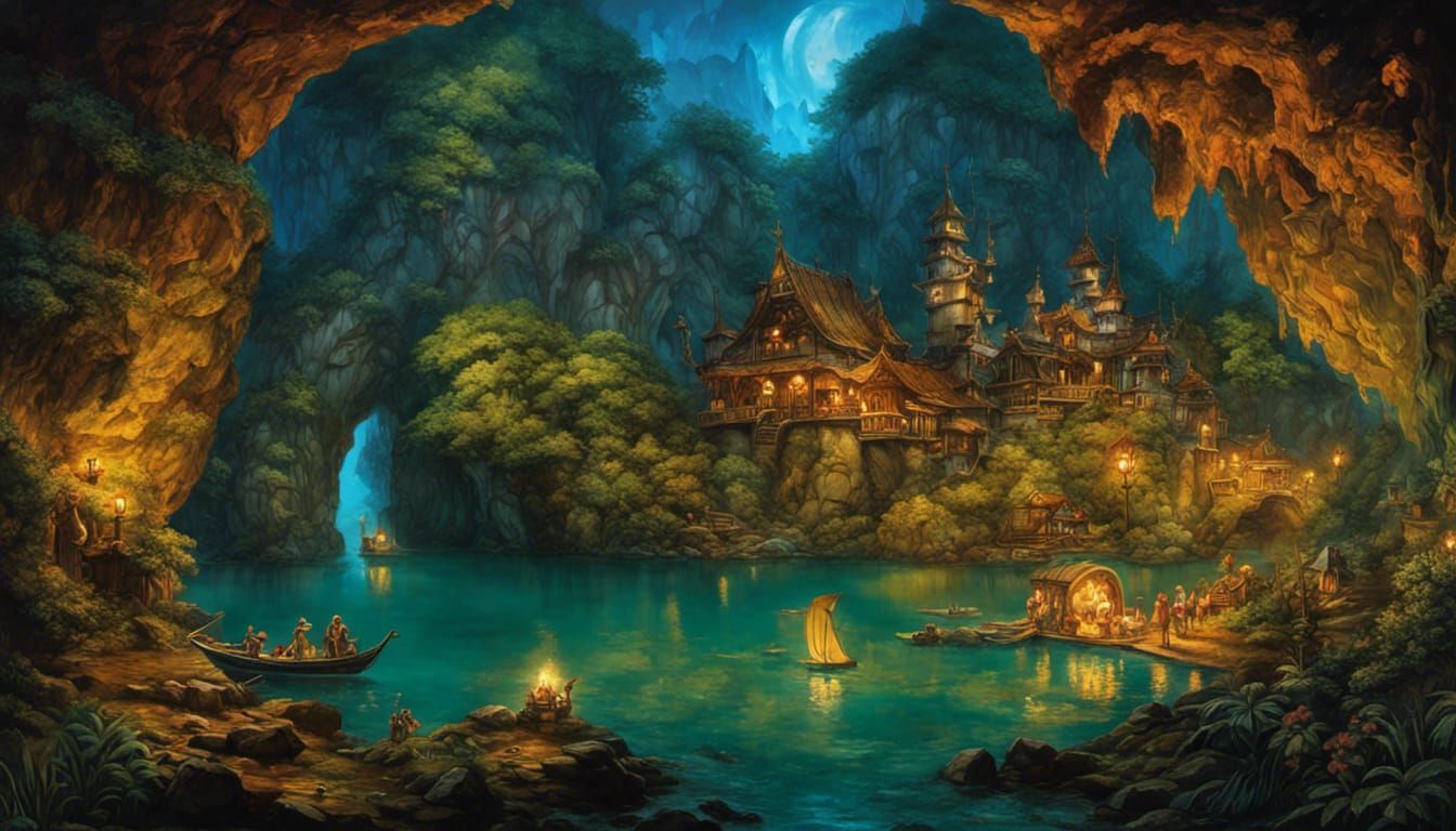 Pirates Gaze Upon Enchanted Wonderland: Gouache Watercolor S...