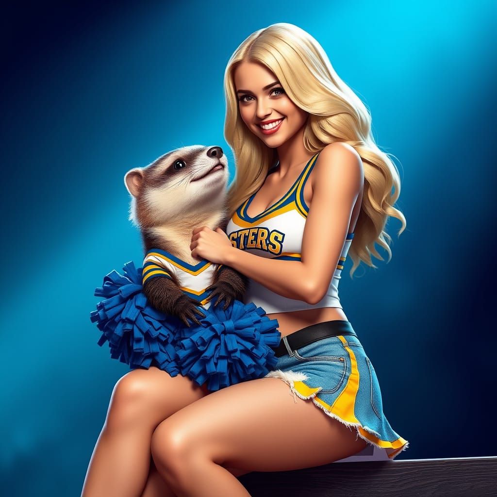 Sultry Cheerleader Enchants a Charming Stoat in Digital Art