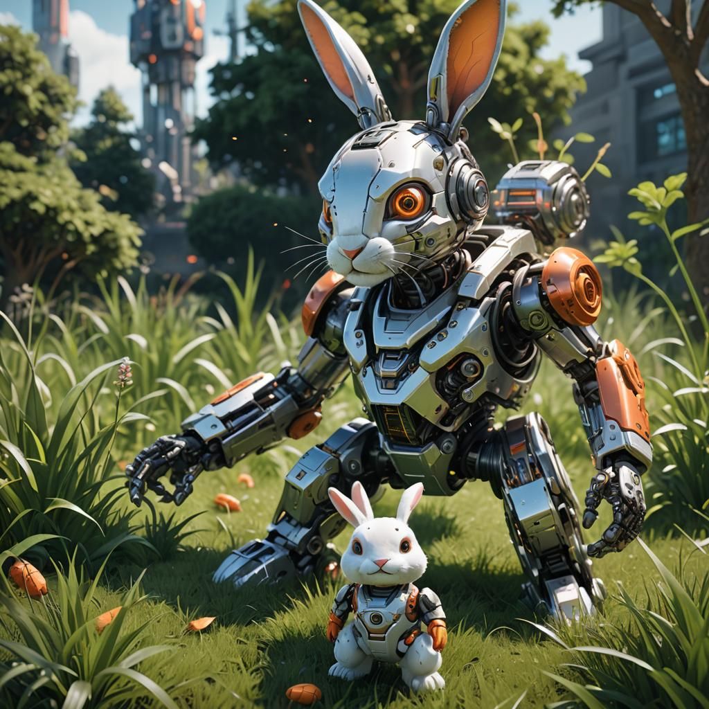 Cute Cyborg Rabbit with Sci-Fi Carrot