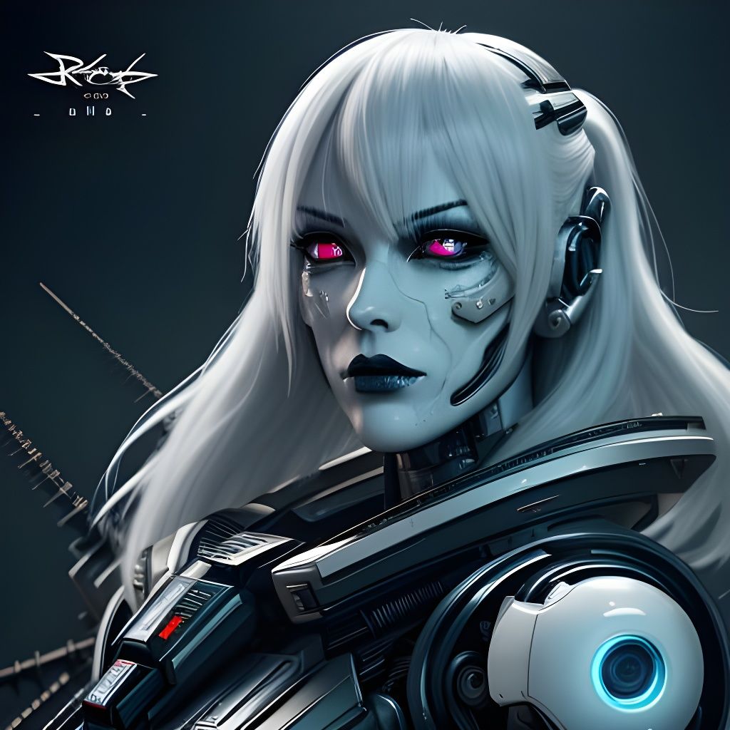 Gothic Pinup Cyborg Robot in Cyberpunk Style
