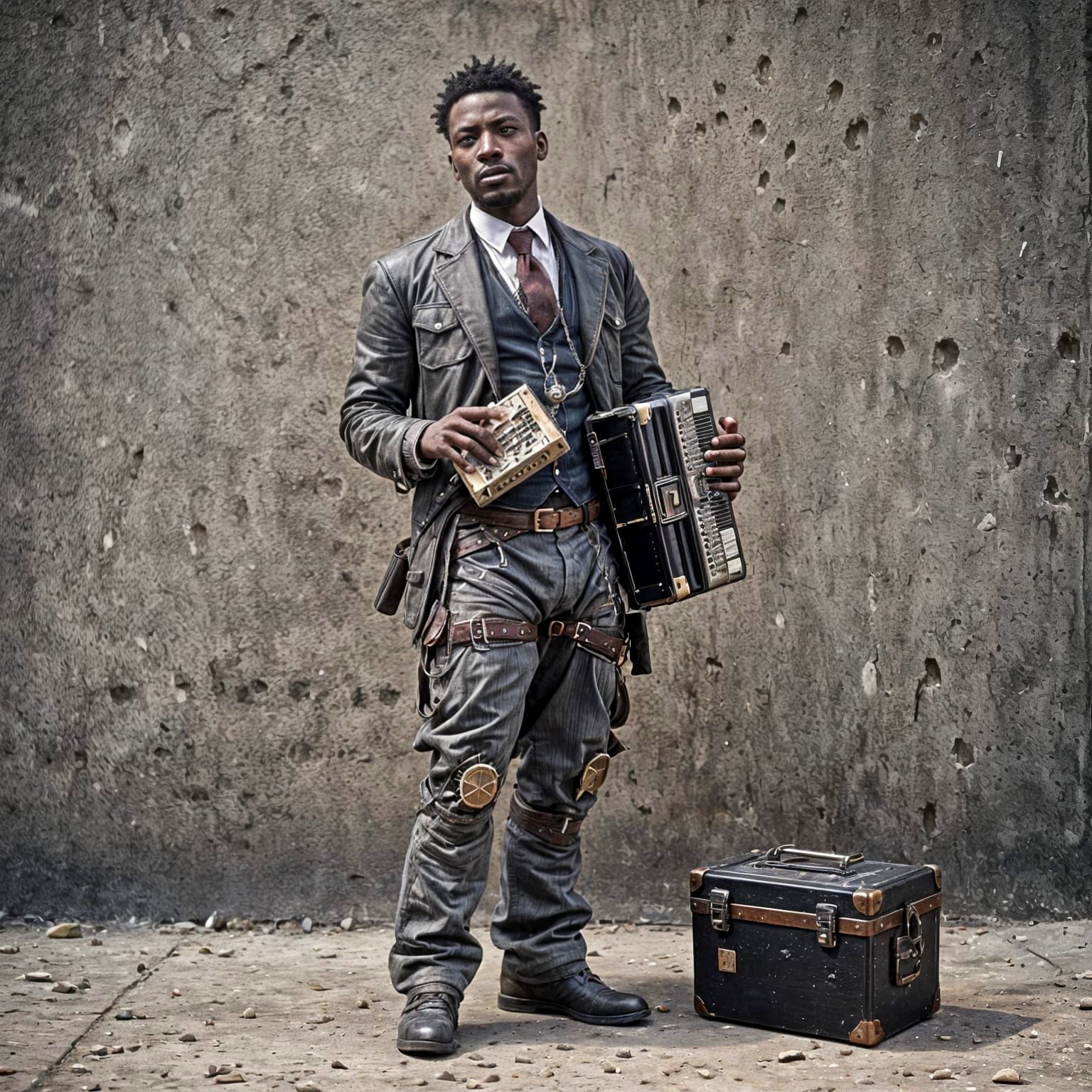 Steampunk Man in Dystopian Train Station