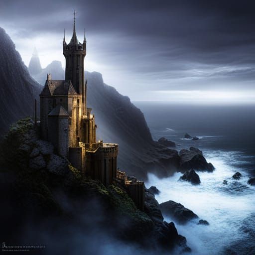 Dark Fantasy Fortress Overlooking the Sea