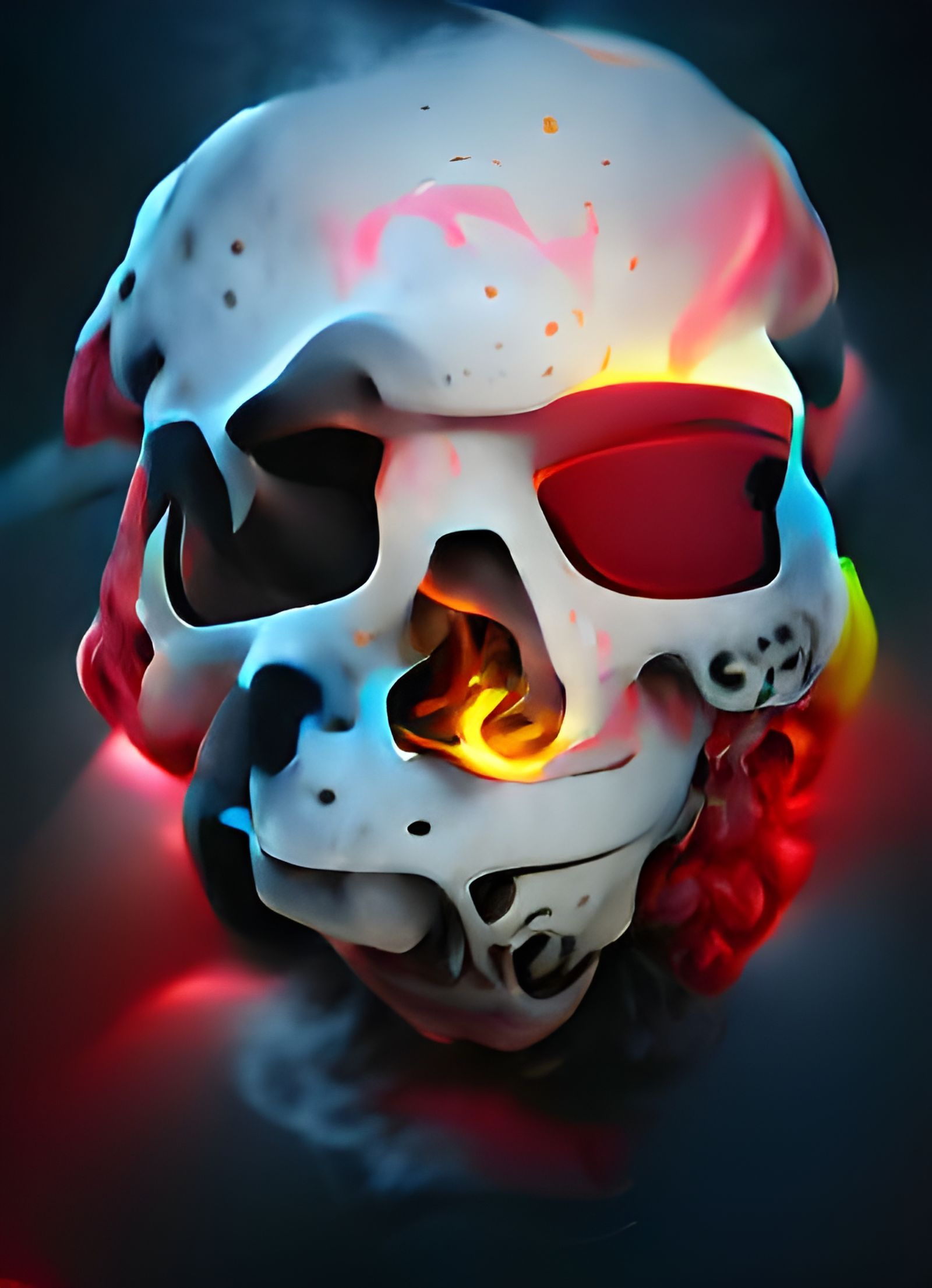 Burning Skull with Neon Flames in 3D