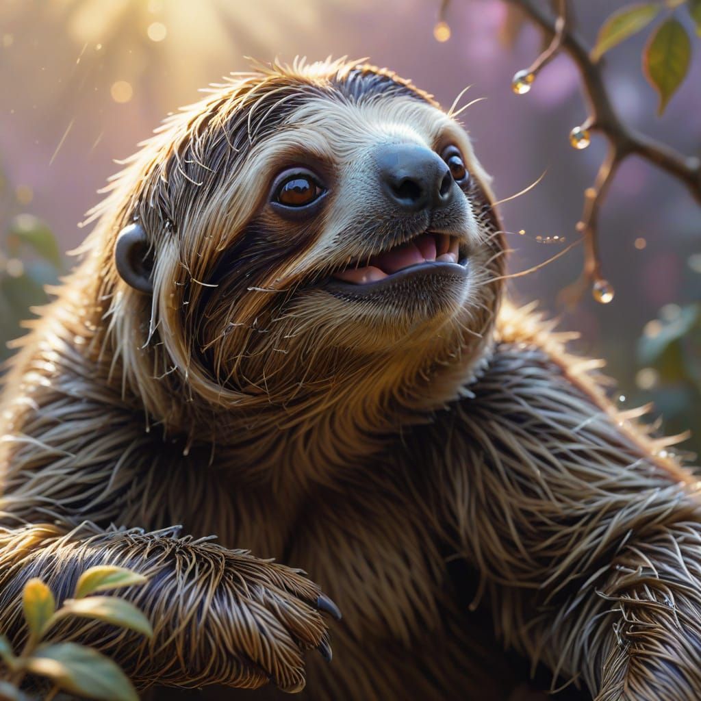 Sloth in Whimsical Honey Scene with Golden Light