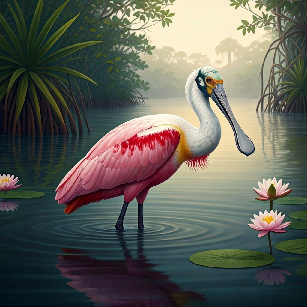 Roseate Spoonbill in Florida Mangrove Swamp