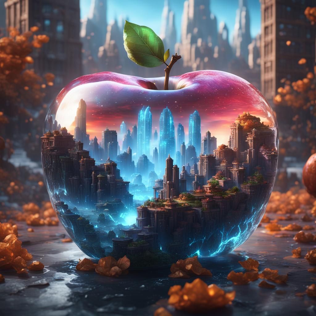 Crystal Bioluminescent Apple Reveals Magnificent City