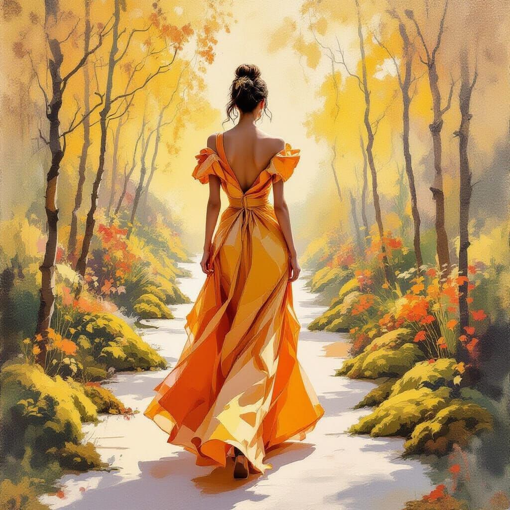 Couture Fashionista on Scandinavian Catwalk as Impressionist...