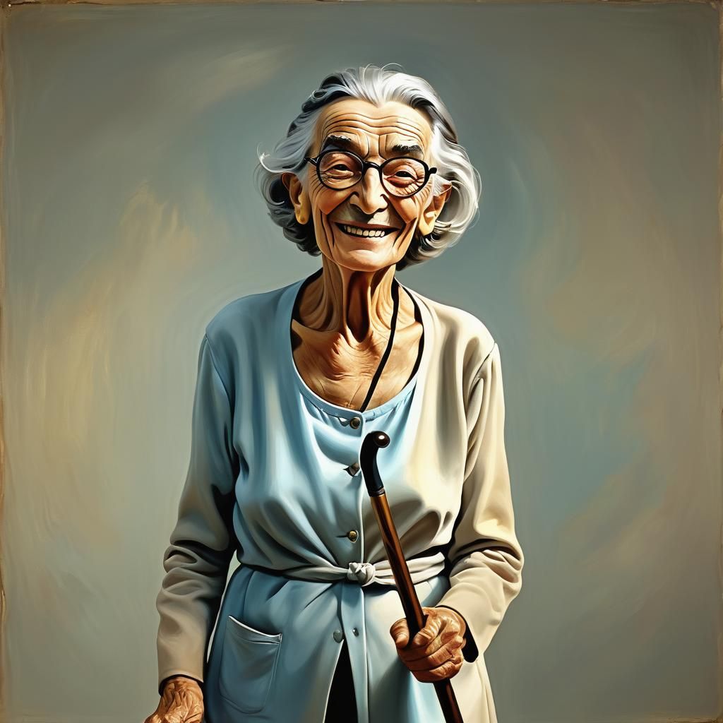 Surreal Elderly Woman with Toned Physique in Dreamlike Atmos...