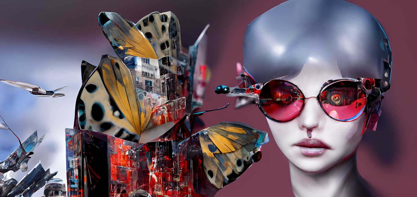 Fashion Model with Butterfly Drones in Pop Art Style