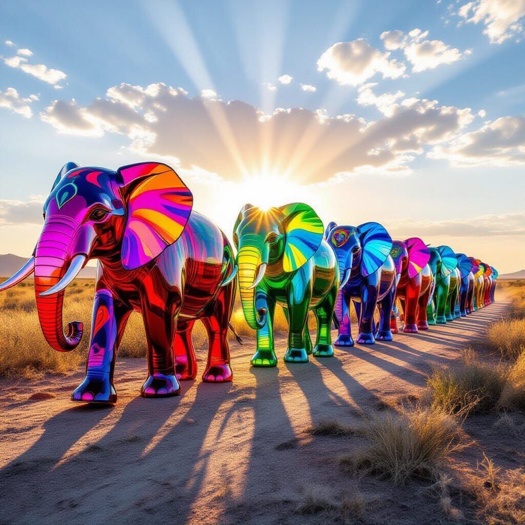 Chiluly Glass Elephants Procession in Savanna