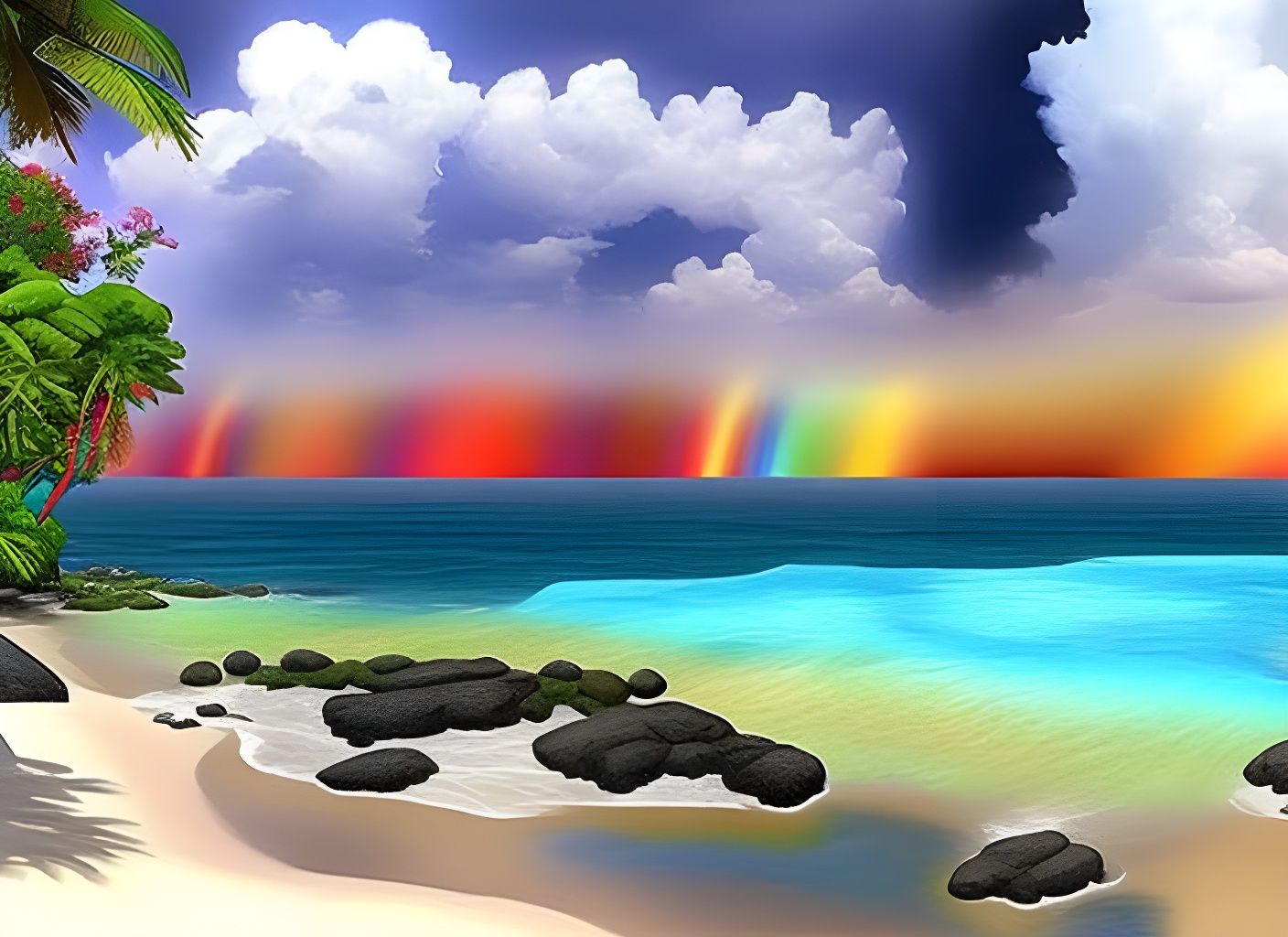 Double Rainbow over Andaman Beach in Digital Painting