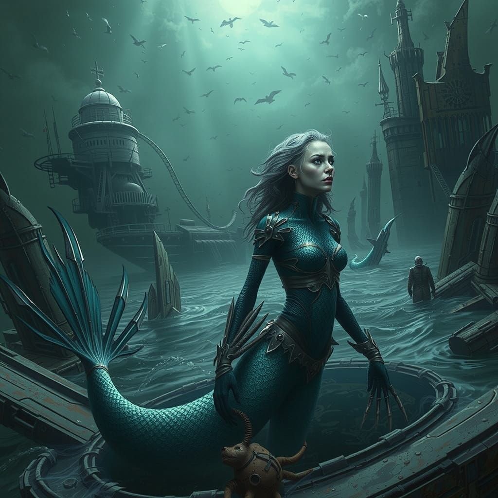 Cyberpunk Mermaids Rule the Storm-Ravaged Ocean Depths