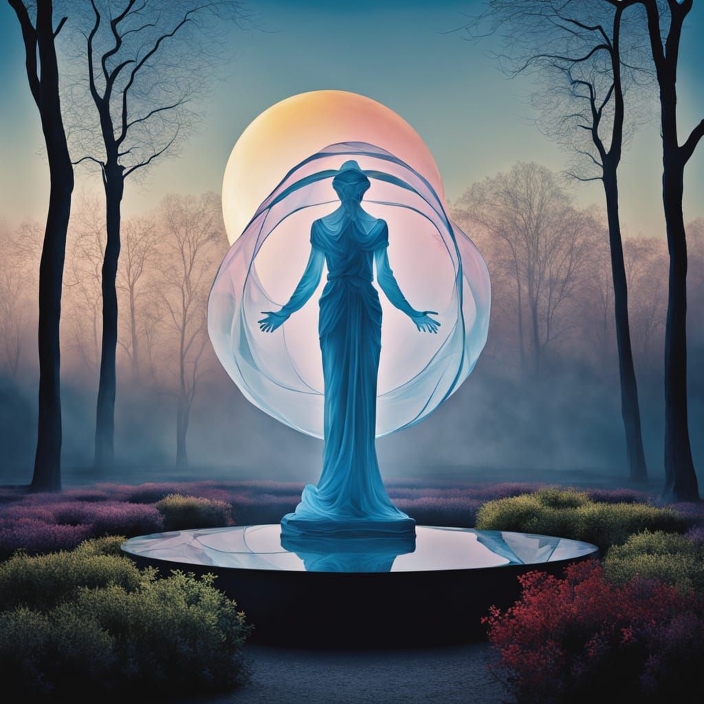 Ethereal Glass Sculpture in Moonlit Garden