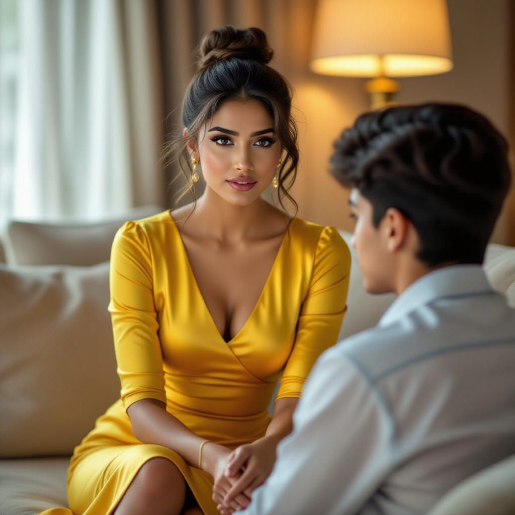 Beautiful Indian Woman in Yellow Pencil Skirt