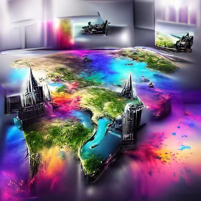 Holographic World Map: Colorful Matte Painting
