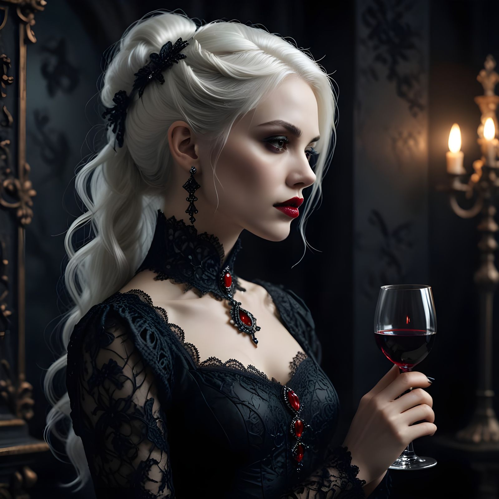 Gothic Vampire Woman in Victorian Elegance
