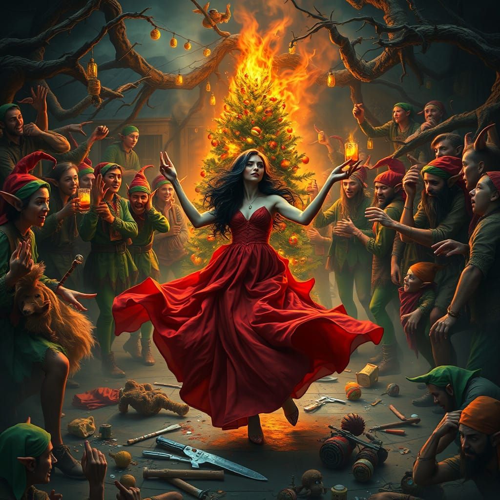 Chaotic Christmas Workshop in a Gothic, Surreal Style