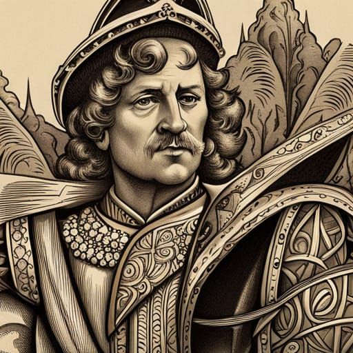 Detailed Pen and Ink Knave Drawing