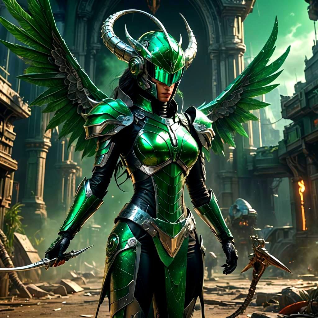 Cybernetic Villainess in Emerald Serpent Suit