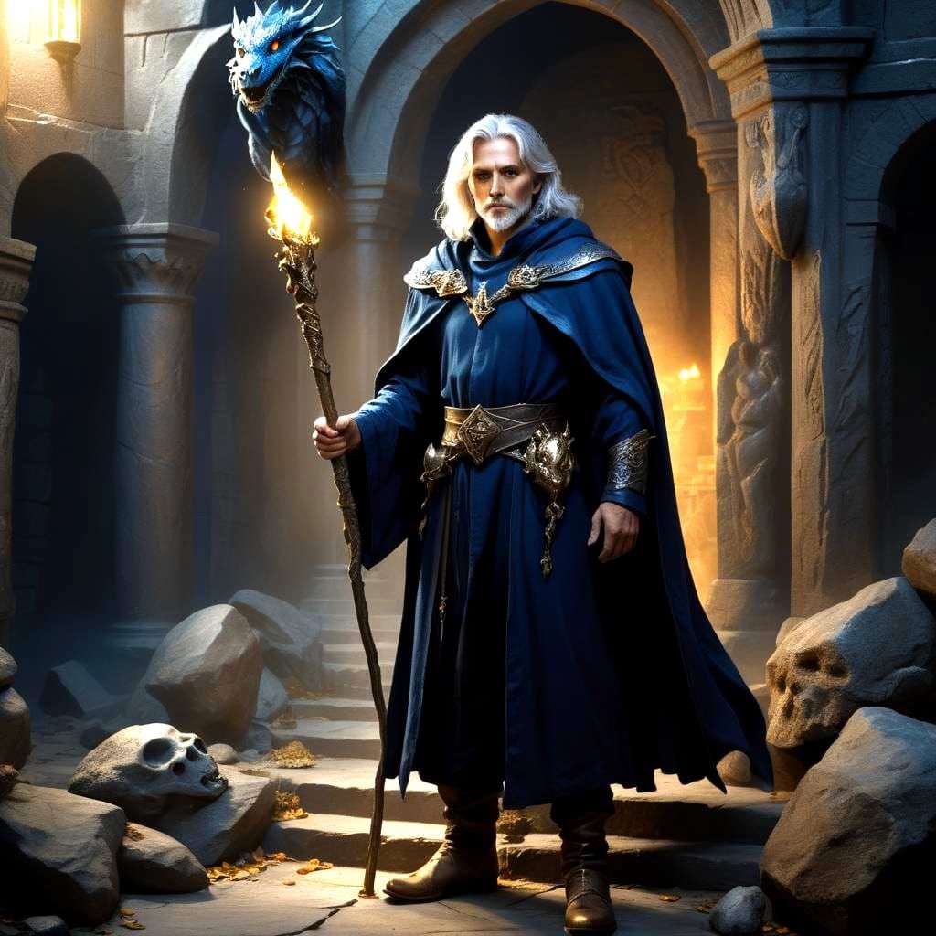 Handsome Wizard in Deadly Tomb, Dark Fantasy Art