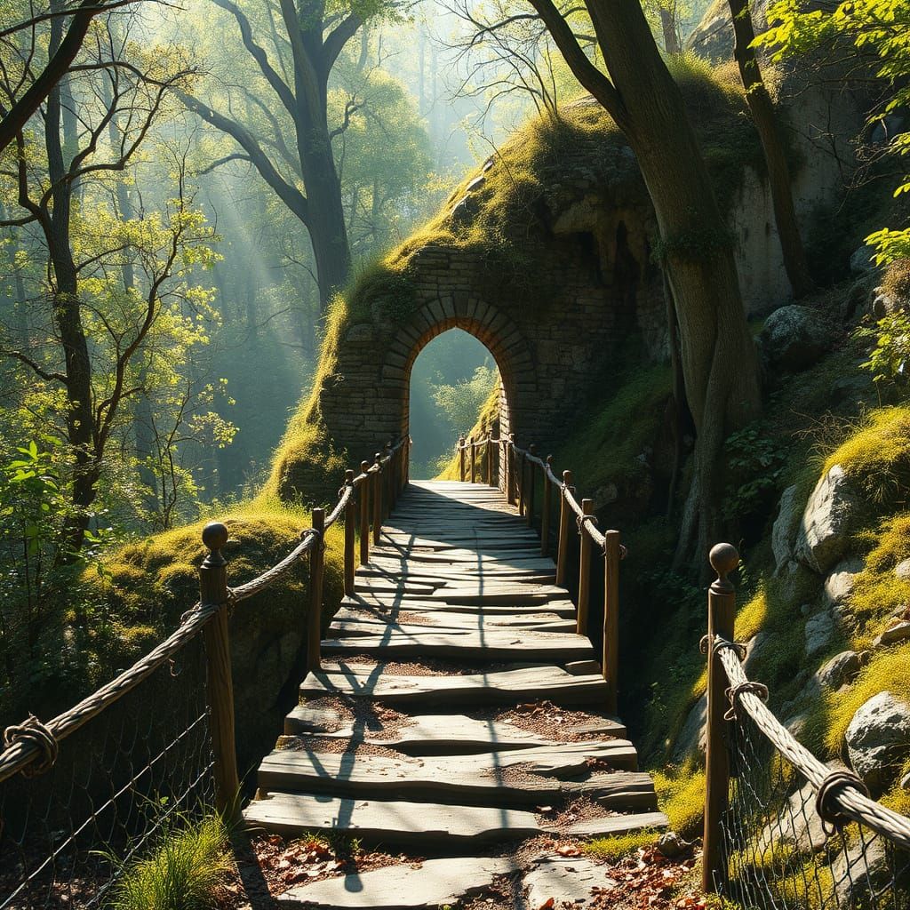 Mystical Serpentine Bridge in Ancient Landscape