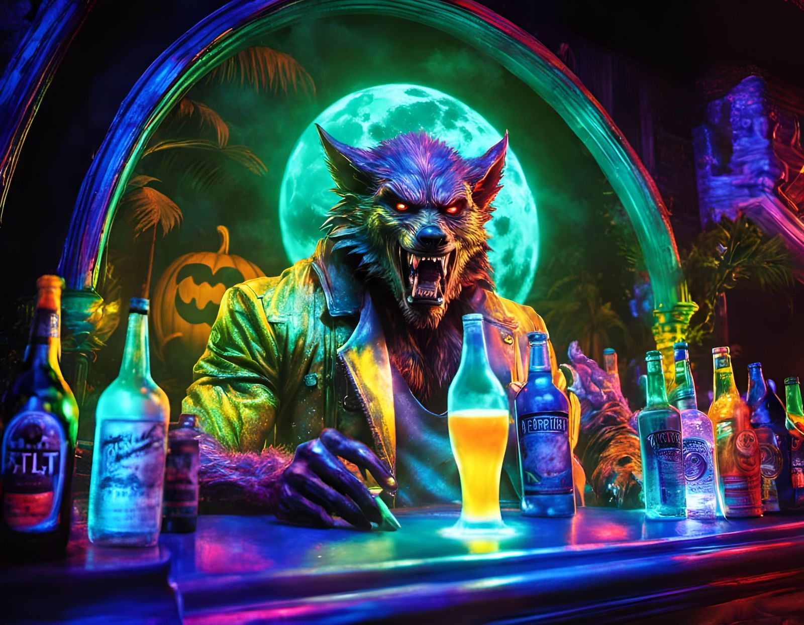 A Werewolf Drinking a Piña Colada at Trader Vic’s on Halloween
