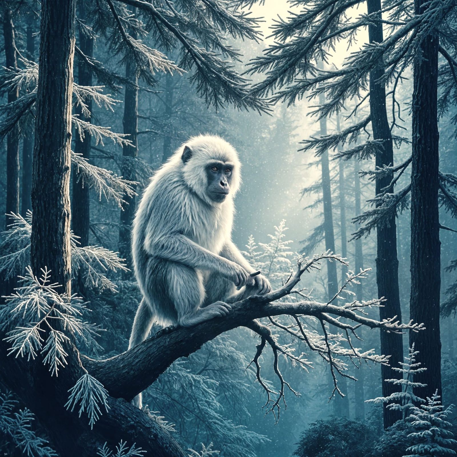 Regal Snow Macaque in Forest, Hokusai Silkscreen Print