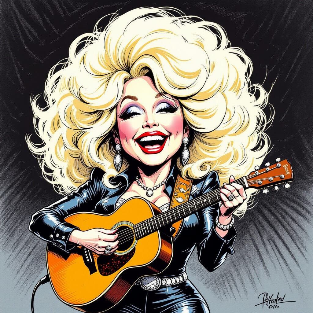 Dolly Parton Caricature in Classic Editorial Style