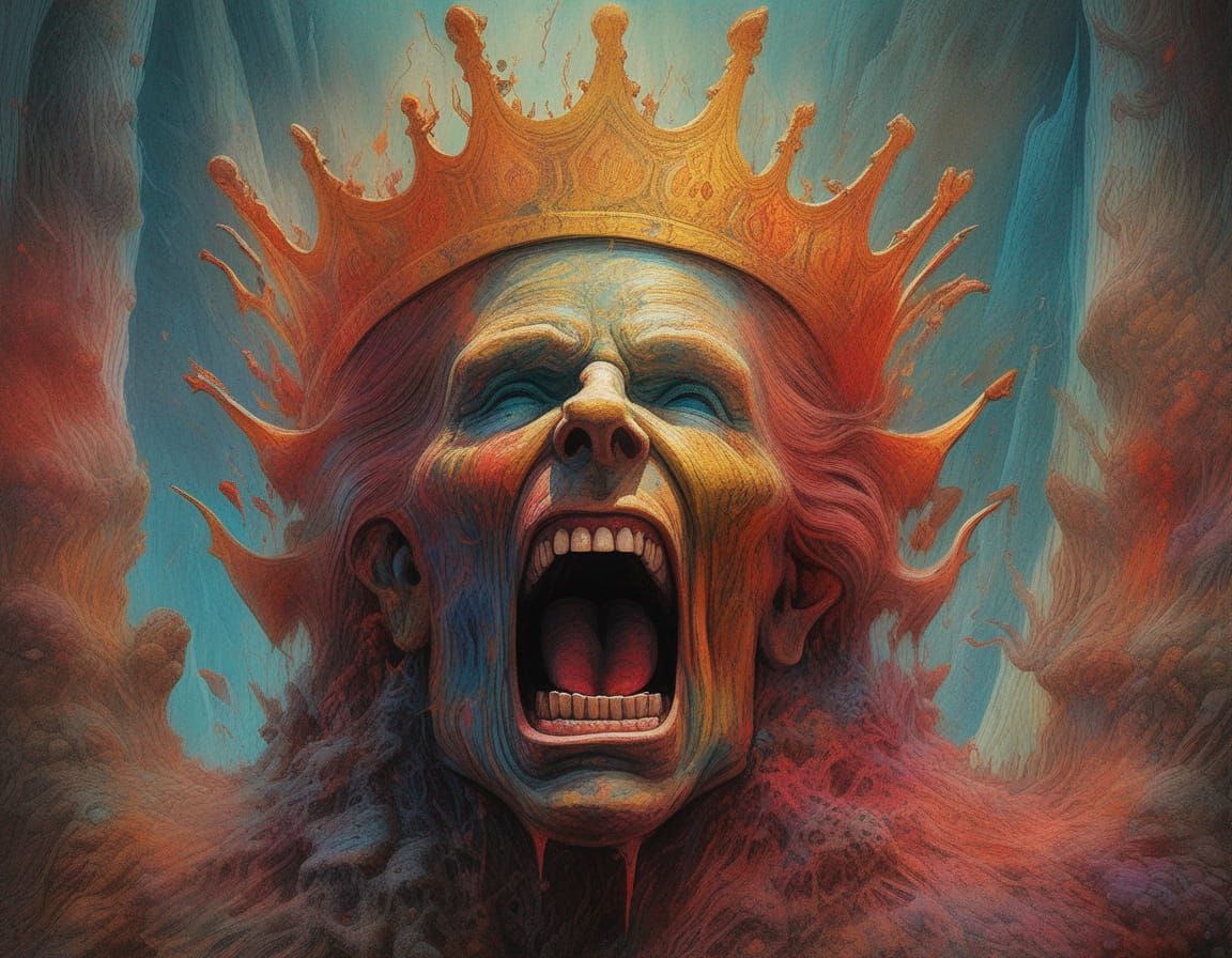 Hysterical Screaming King in Digital Art Style