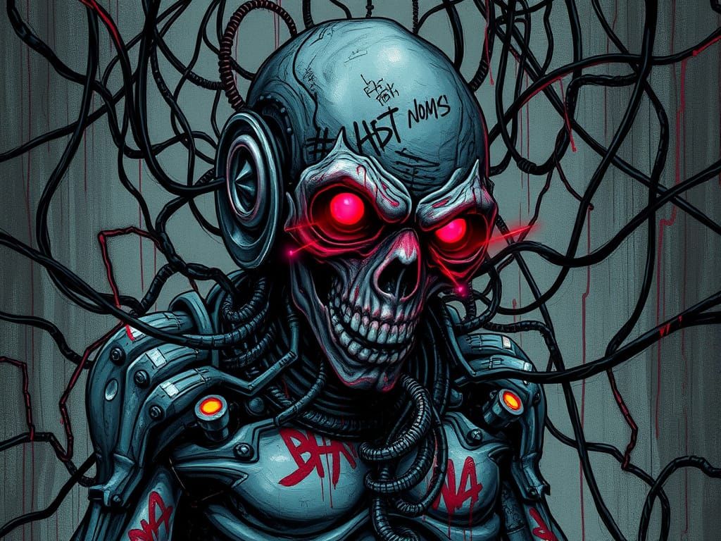 Distorted Figure Graffiti Art in Biomechanical Style