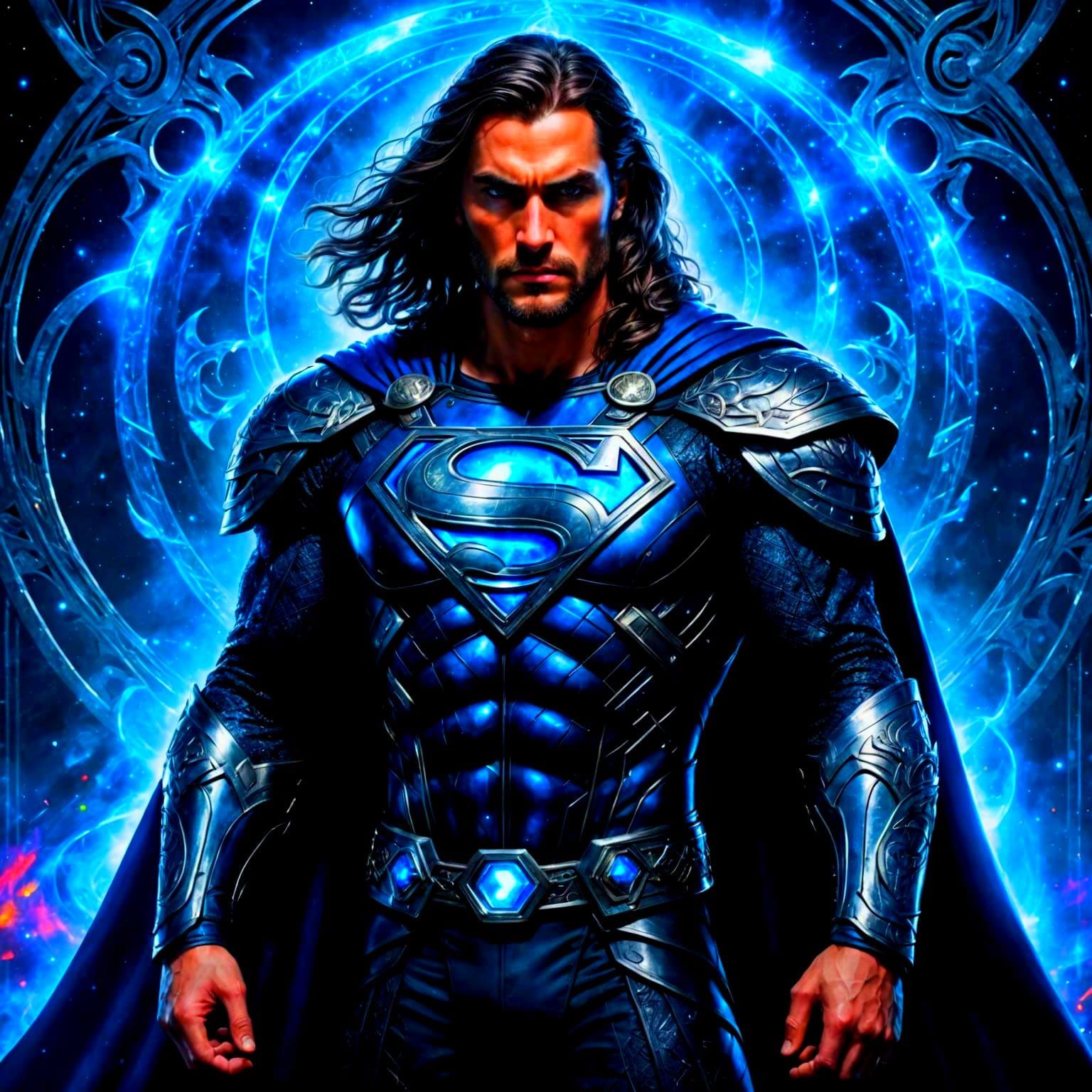 Gothic Viking Superman in Vibrant Cosmic Hues