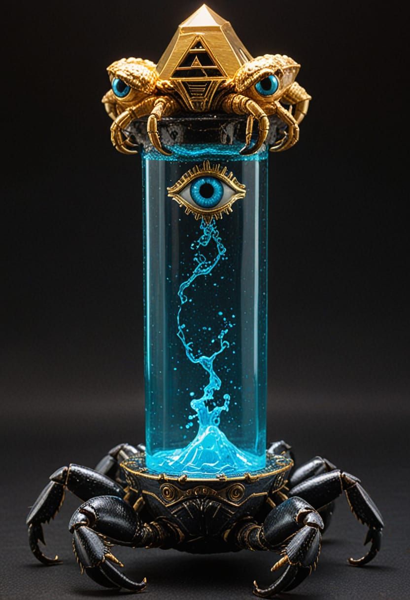 Mysterious Glass Tube with Golden Pyramid and Mechanical Cra...